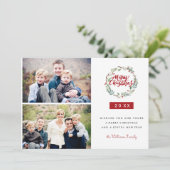 Classic Christmas Wreath Twee foto's Feestdagen Kaart (Staand voorkant)
