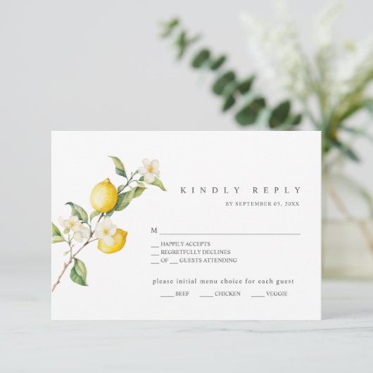 Classic Citrus Lemon Summer Wedding RSVP Kaart (Staand voorkant)