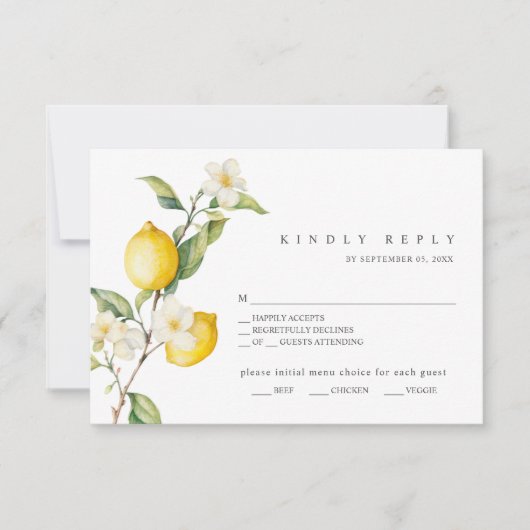 Classic Citrus Lemon Summer Wedding RSVP Kaart (Voorkant)