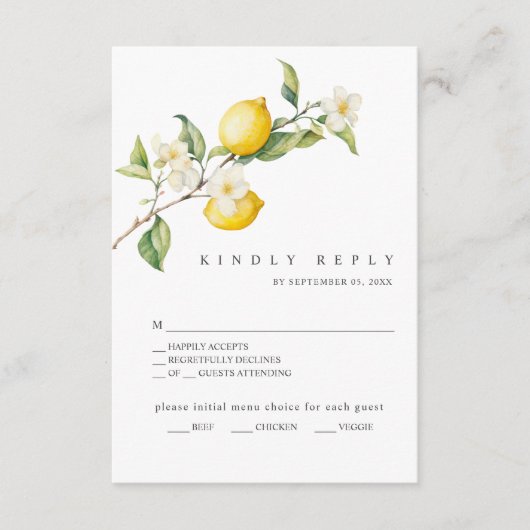 Classic Citrus Lemon Summer Wedding RSVP Kaart (Voorkant)