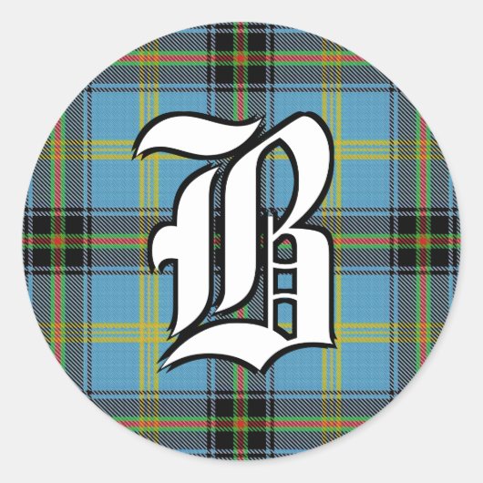 Classic Clan Bell Tartan Monogram Ronde Sticker (Voorkant)