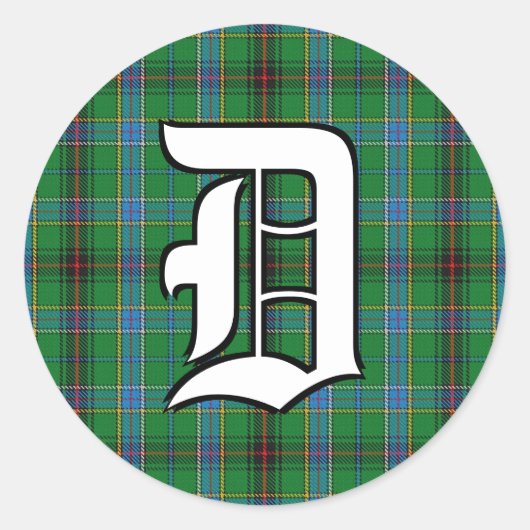 Classic Clan Duncan Tartan Monogram Ronde Sticker (Voorkant)