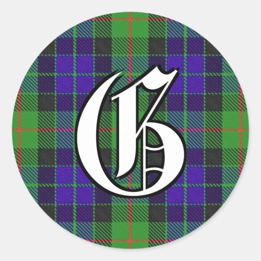 Classic Clan Gunn Tartan Monogram Ronde Sticker (Voorkant)