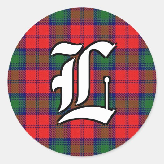 Classic Clan Lindsay Rood en Groen Tartan Monogram Ronde Sticker (Voorkant)