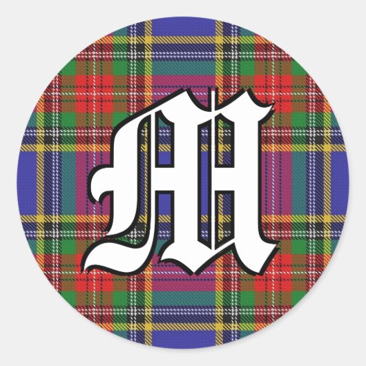 Classic Clan MacBeth Tartan Monogram Ronde Sticker (Voorkant)