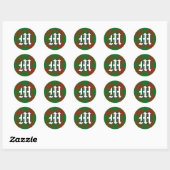 Classic Clan Menzies Red en Green Tartan Monogram Ronde Sticker (Vel)