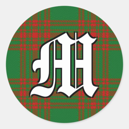 Classic Clan Menzies Red en Green Tartan Monogram Ronde Sticker (Voorkant)