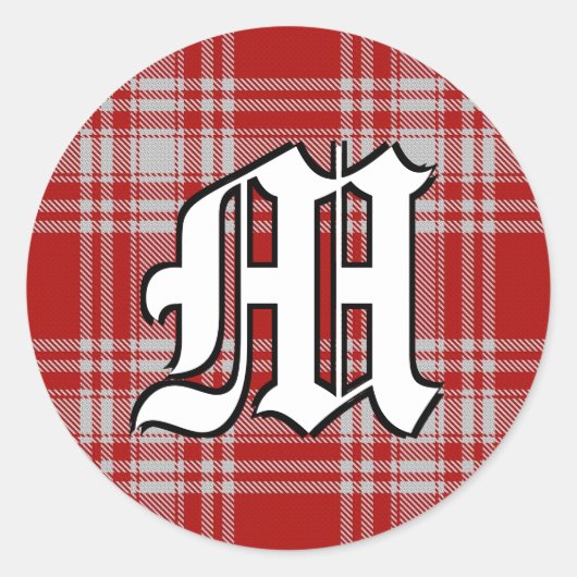 Classic Clan Menzies Red en White Tartan Monogram Ronde Sticker (Voorkant)