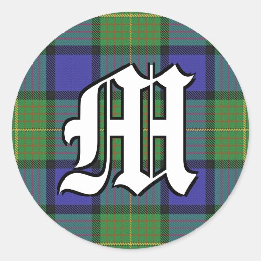 Classic Clan Muir Tartan Monogram Ronde Sticker (Voorkant)