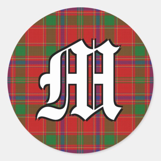 Classic Clan Munro Tartan Monogram Ronde Sticker (Voorkant)
