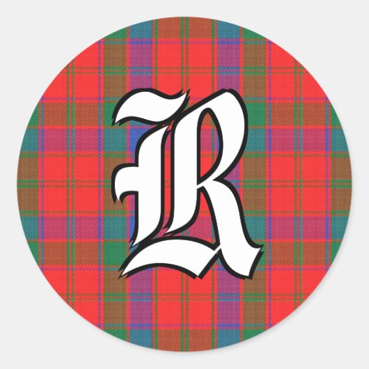 Classic Clan Robertson Tartan Monogram Ronde Sticker (Voorkant)
