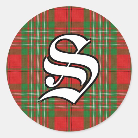 Classic Clan Scott Tartan Monogram Ronde Sticker (Voorkant)