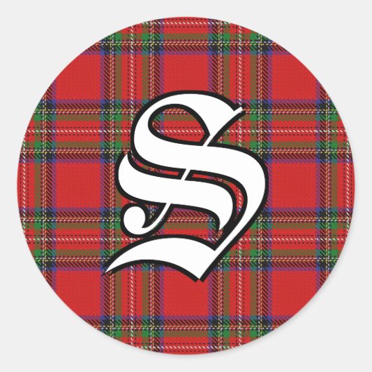 Classic Clan Stewart Tartan Monogram Ronde Sticker (Voorkant)