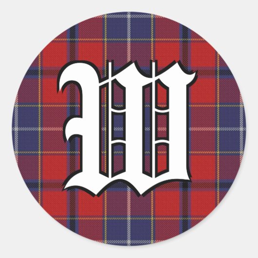 Classic Clan Wishart Tartan Monogram Ronde Sticker (Voorkant)