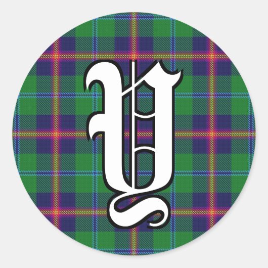 Classic Clan Young Tartan Monogram Ronde Sticker (Voorkant)