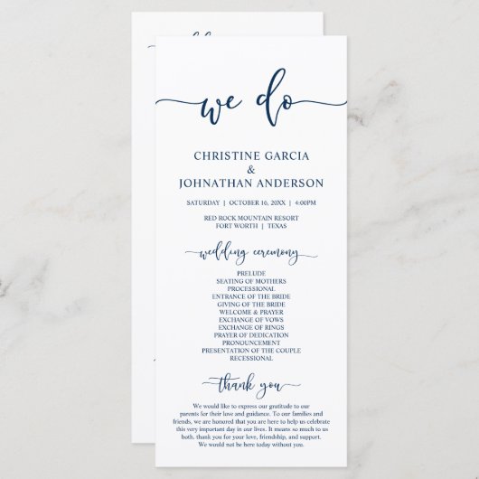 Classic Classy Wedding Program Kaart (Voorkant / Achterkant)