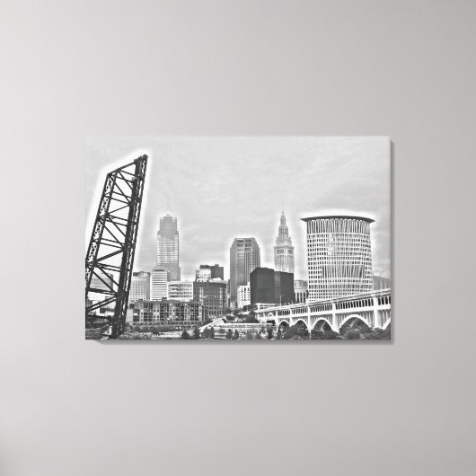 Classic Cleveland River Uitzicht Skyline Canvas Afdruk (Voorkant)