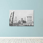 Classic Cleveland River Uitzicht Skyline Canvas Afdruk (Insitu (Houten vloer))