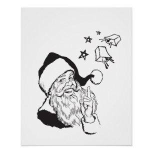 Classic Clipart Santa Claus Black White Retro Perfect Poster