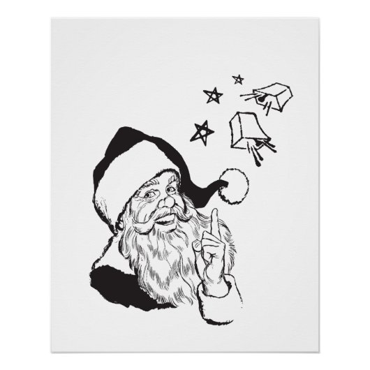 Classic Clipart Santa Claus Black White Retro Perfect Poster (Voorkant)
