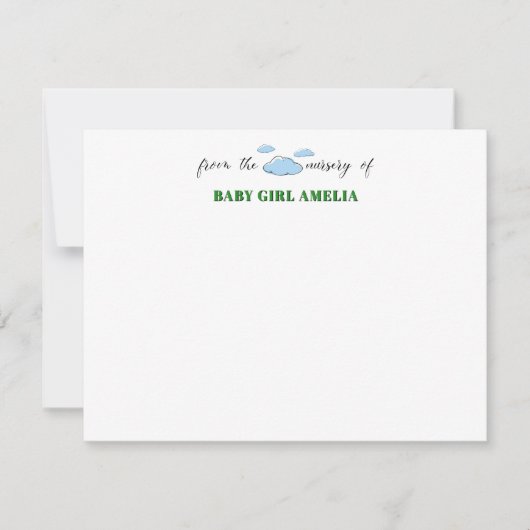 Classic Clouds Forest Green Name Nursery Note Card Kaart (Voorkant)