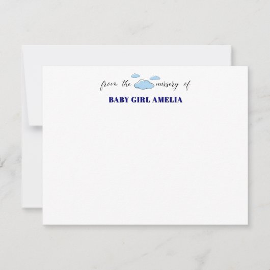 Classic Clouds Navy Blue Name Nursery Note Card Kaart (Voorkant)