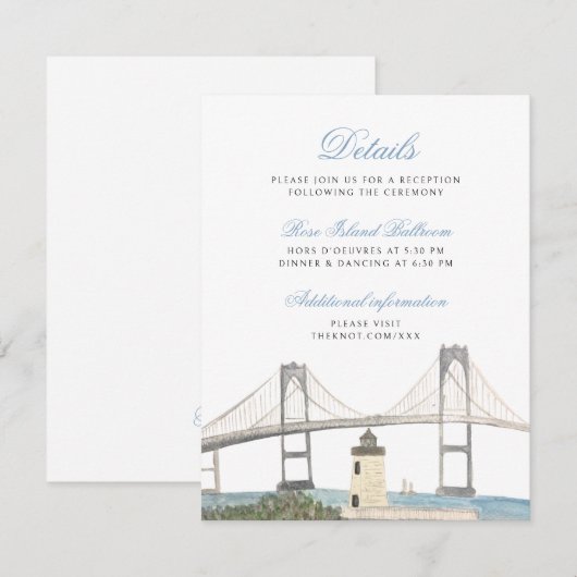 Classic Coastal Wedding Details Kaart - Newport, R (Voorkant / Achterkant)