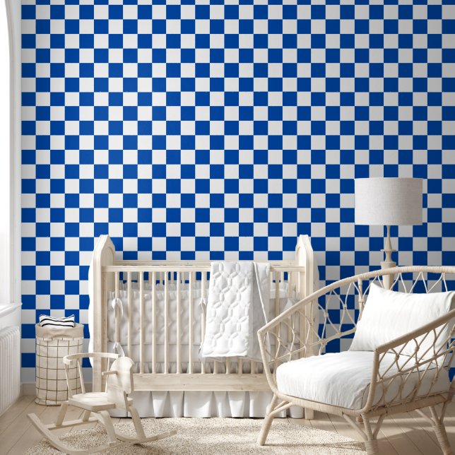 Classic cobalt blue checkerboard behang (Kinderen)
