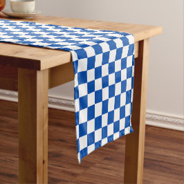 Classic cobalt blue checkerboard korte tafelloper