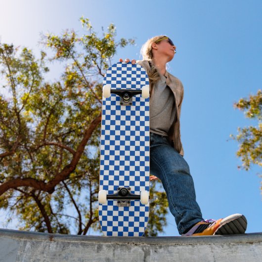 Classic cobalt blue checkerboard persoonlijk skateboard (Buiten 1)