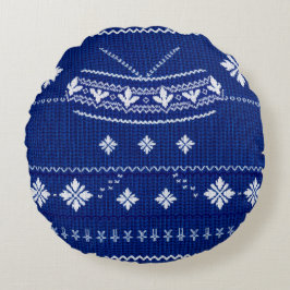 Classic Cobalt Blue & White Nordic Snowflake Knitt Rond Kussen