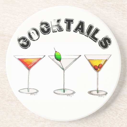 Classic Cocktails Martini Cosmopolitan Manhattan Zandsteen Onderzetter (Voorkant)