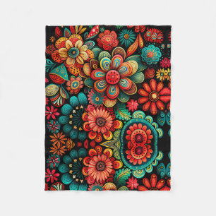 CLASSIC COLORFUL DOODLE FLOWERS ART DESIGN FLEECE DEKEN