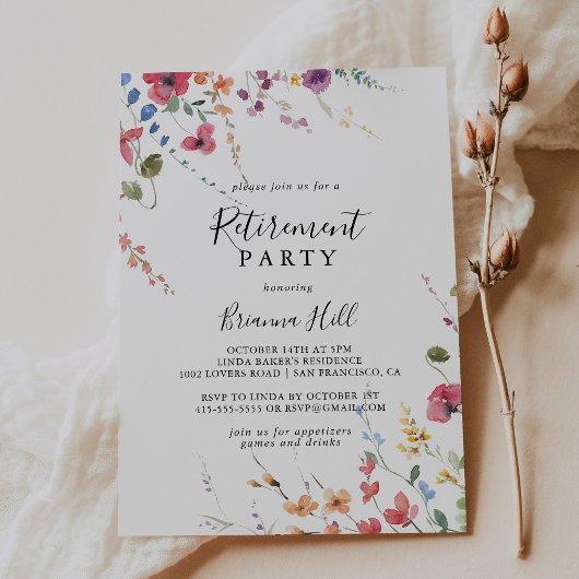Classic Colorful Wild Floral Retirement Party Kaart