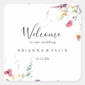 Classic Colorful Wild Floral Wedal Welcome Vierkante Sticker (Voorkant)