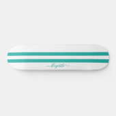 Classic Cool Blauwgroen White Racing Stripes Monog Persoonlijk Skateboard (Horizontaal)