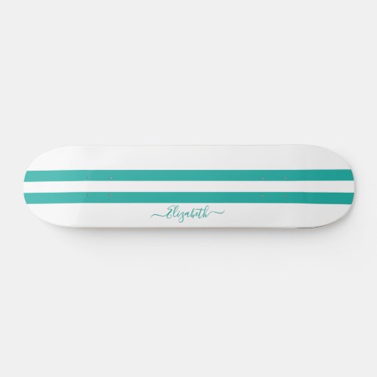 Classic Cool Blauwgroen White Racing Stripes Monog Persoonlijk Skateboard (Horizontaal)