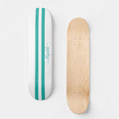 Classic Cool Blauwgroen White Racing Stripes Monog Persoonlijk Skateboard (Voorkant)
