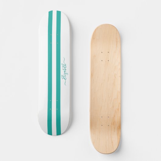 Classic Cool Blauwgroen White Racing Stripes Monog Persoonlijk Skateboard (Voorkant)