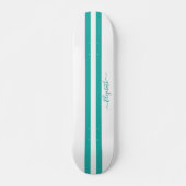 Classic Cool Blauwgroen White Racing Stripes Monog Persoonlijk Skateboard (Voorkant)