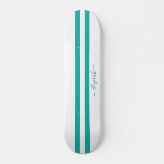 Classic Cool Blauwgroen White Racing Stripes Monog Persoonlijk Skateboard (Voorkant)