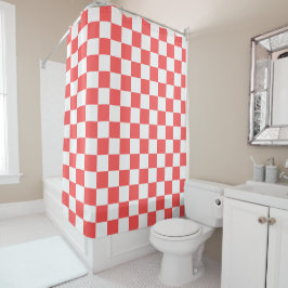 Classic coral red checkerboard douchegordijn