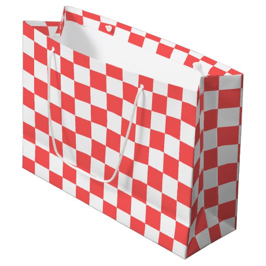 Classic coral red checkerboard groot cadeauzakje (Voorkant Gekanteld)