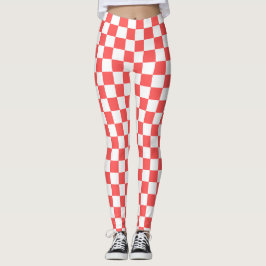 Classic coral red checkerboard leggings