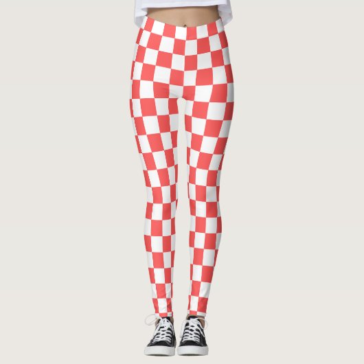 Classic coral red checkerboard leggings (Voorkant)