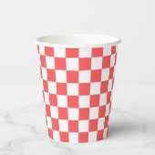 Classic coral red checkerboard papieren bekers (Achterkant)