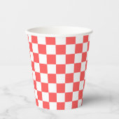 Classic coral red checkerboard papieren bekers (Voorkant)