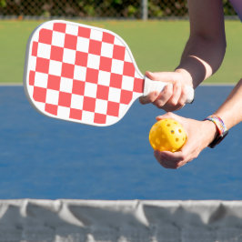 Classic coral red checkerboard pickleball paddle