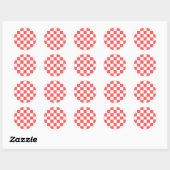 Classic coral red checkerboard ronde sticker (Vel)