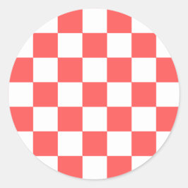 Classic coral red checkerboard ronde sticker